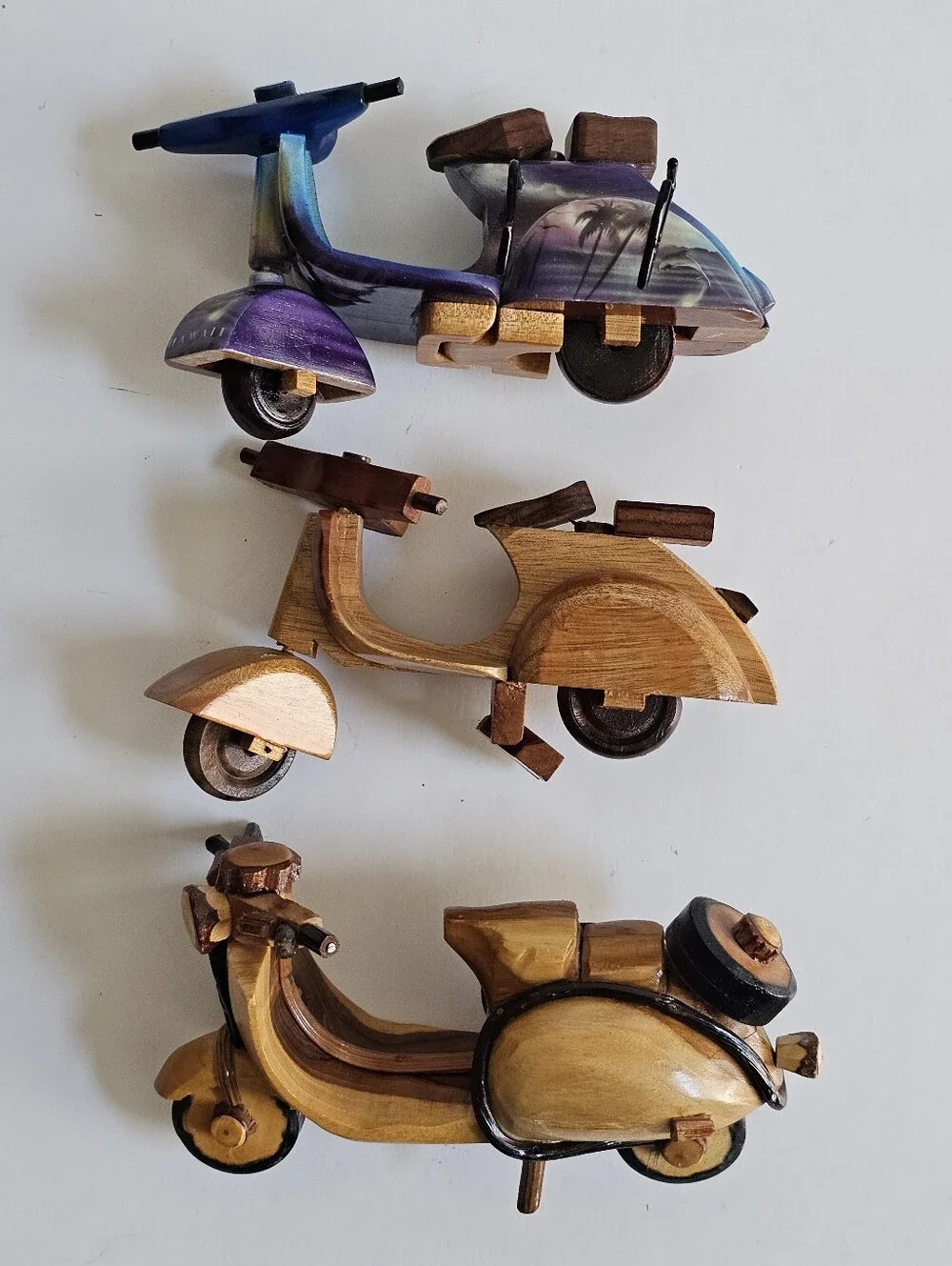 Motorcycle Vintage Wood Carved Vespa Craft Miniature Folk Art Collectible Lot 3